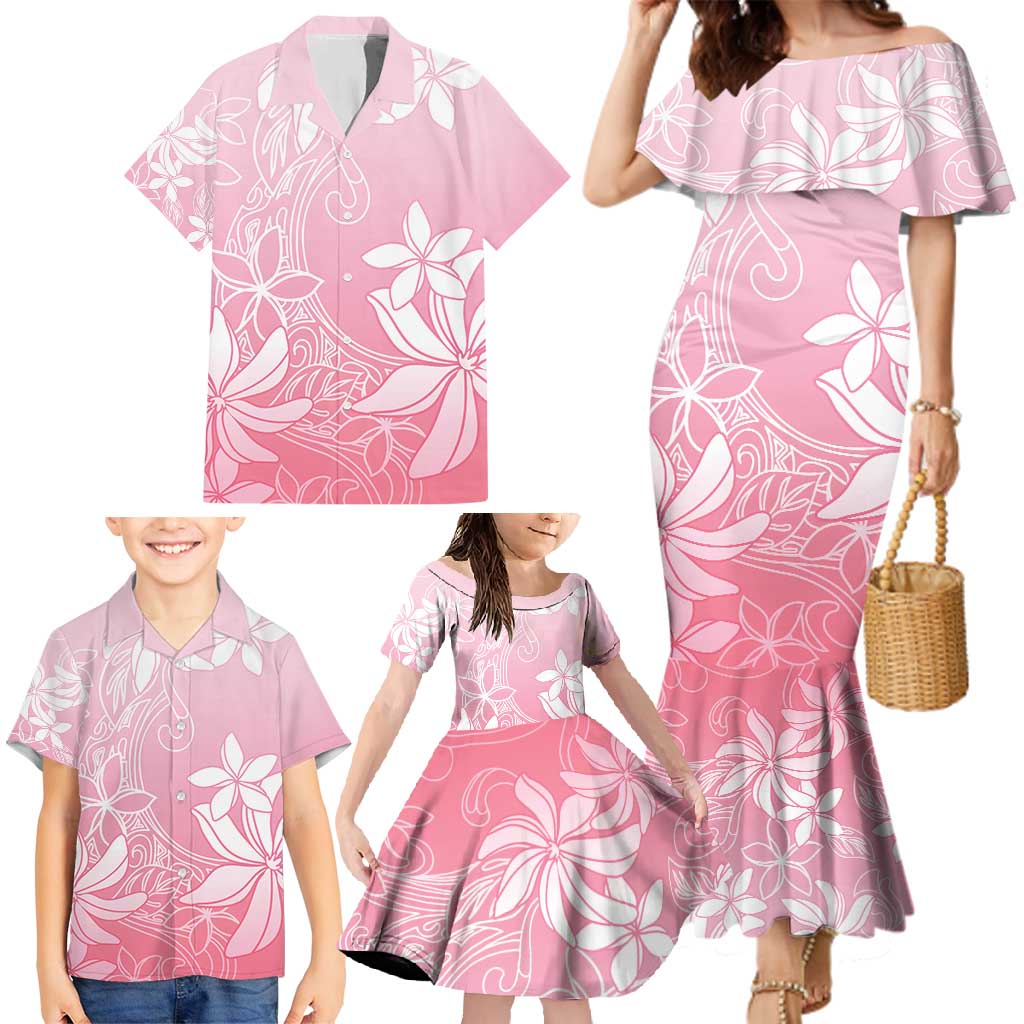 Tiare Tahiti Family Matching Mermaid Dress and Hawaiian Shirt Pink Polynesia Motifs LT05 - Polynesian Pride