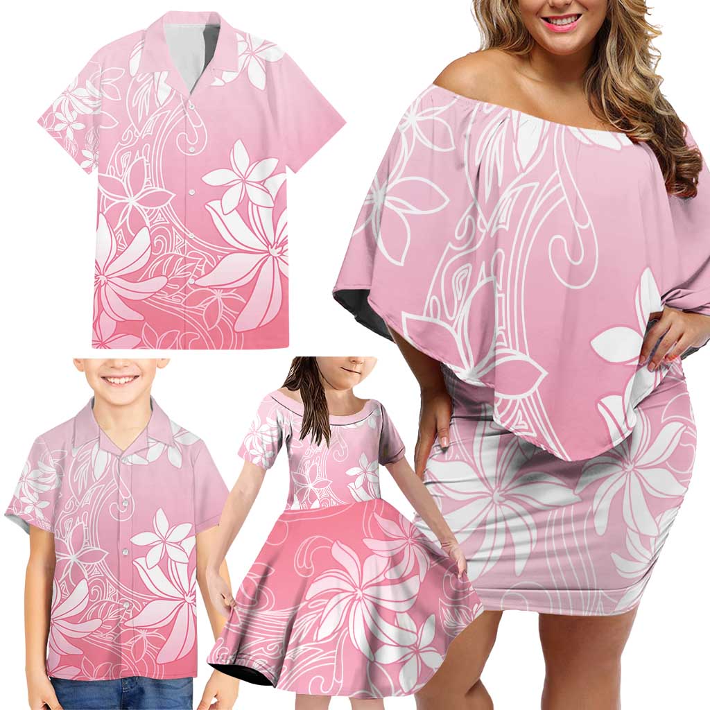 Tiare Tahiti Family Matching Off Shoulder Short Dress and Hawaiian Shirt Pink Polynesia Motifs LT05 - Polynesian Pride
