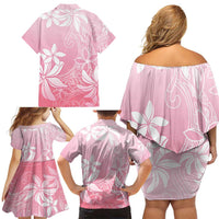 Tiare Tahiti Family Matching Off Shoulder Short Dress and Hawaiian Shirt Pink Polynesia Motifs LT05 - Polynesian Pride