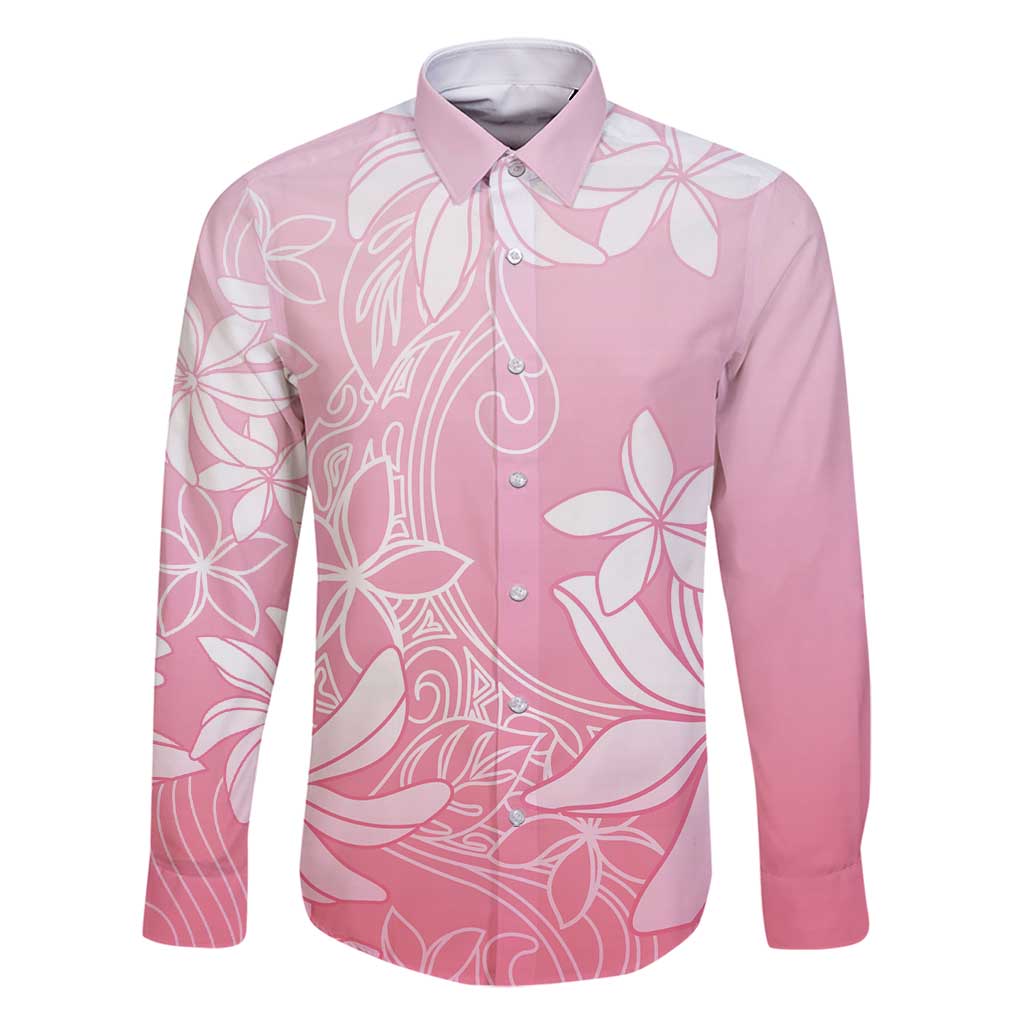 Tiare Tahiti Family Matching Off Shoulder Short Dress and Hawaiian Shirt Pink Polynesia Motifs LT05 Dad's Shirt - Long Sleeve Pink - Polynesian Pride