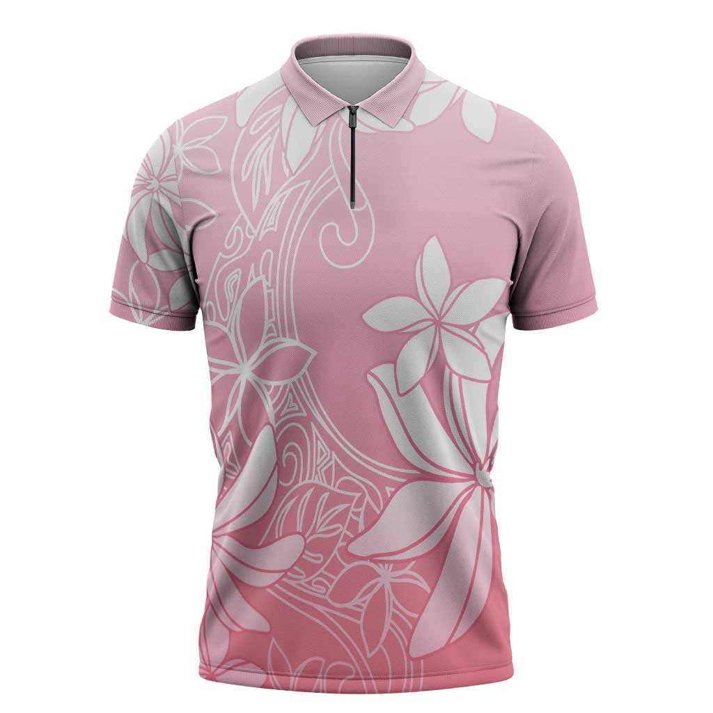 Tiare Tahiti Zipper Polo Shirt Pink Polynesia Motifs - Polynesian Pride