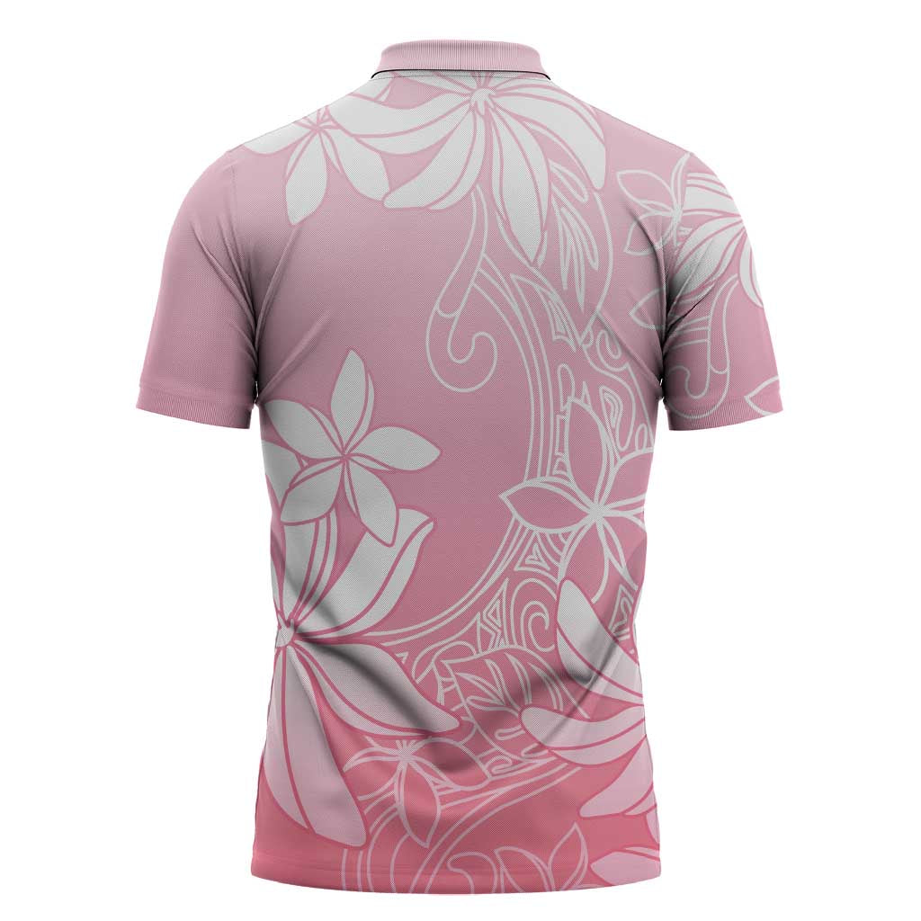 Tiare Tahiti Zipper Polo Shirt Pink Polynesia Motifs - Polynesian Pride