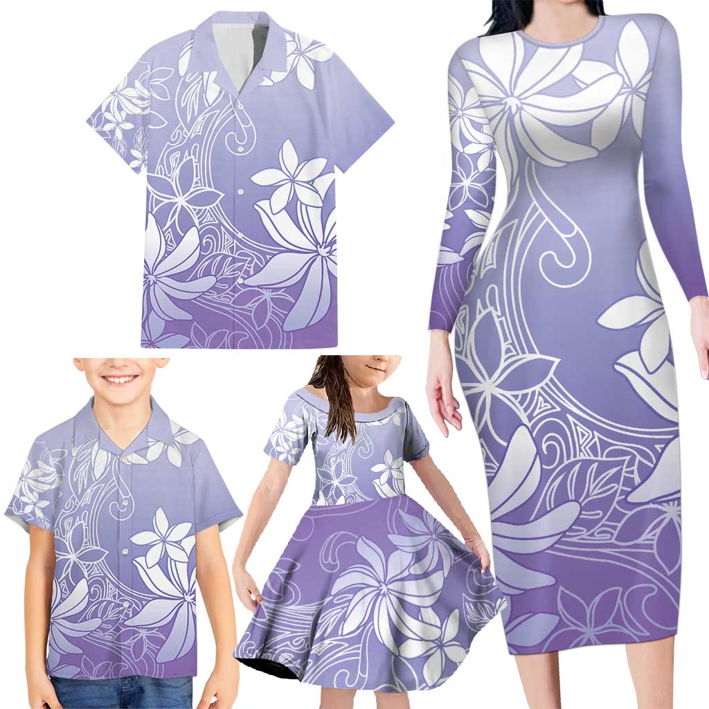 Tiare Tahiti Family Matching Long Sleeve Bodycon Dress and Hawaiian Shirt Purple Polynesia Motifs LT05 - Polynesian Pride