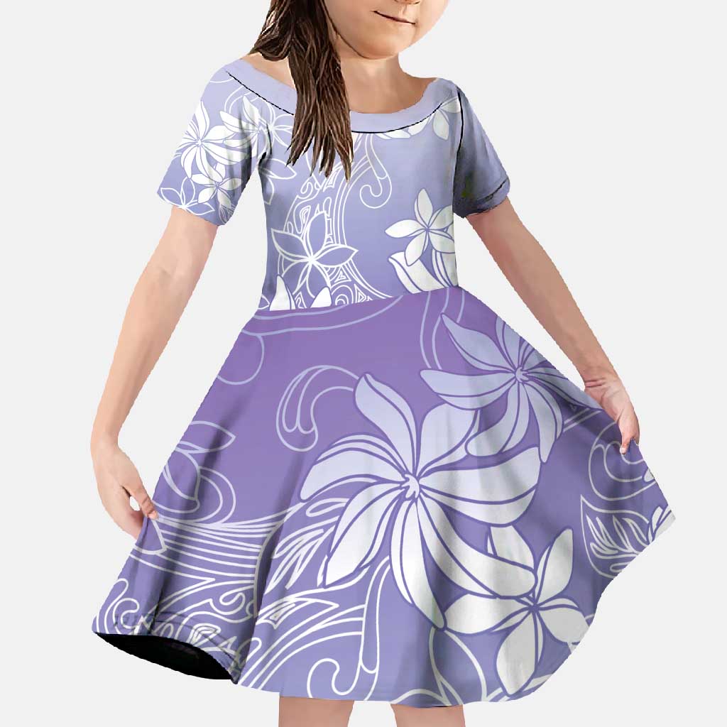 Tiare Tahiti Family Matching Off Shoulder Maxi Dress and Hawaiian Shirt Purple Polynesia Motifs LT05 Daughter's Dress Purple - Polynesian Pride