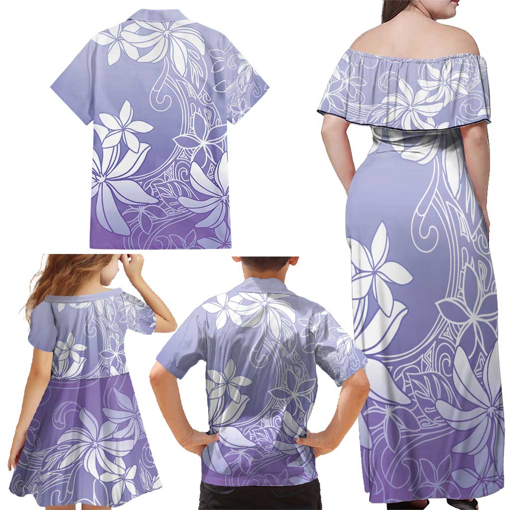 Tiare Tahiti Family Matching Off Shoulder Maxi Dress and Hawaiian Shirt Purple Polynesia Motifs LT05 - Polynesian Pride