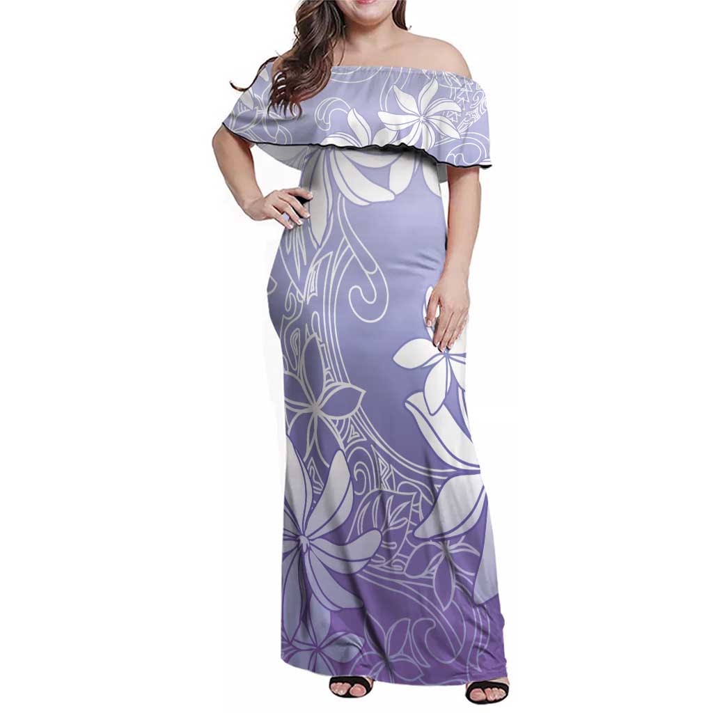 Tiare Tahiti Family Matching Off Shoulder Maxi Dress and Hawaiian Shirt Purple Polynesia Motifs LT05 Mom's Dress Purple - Polynesian Pride