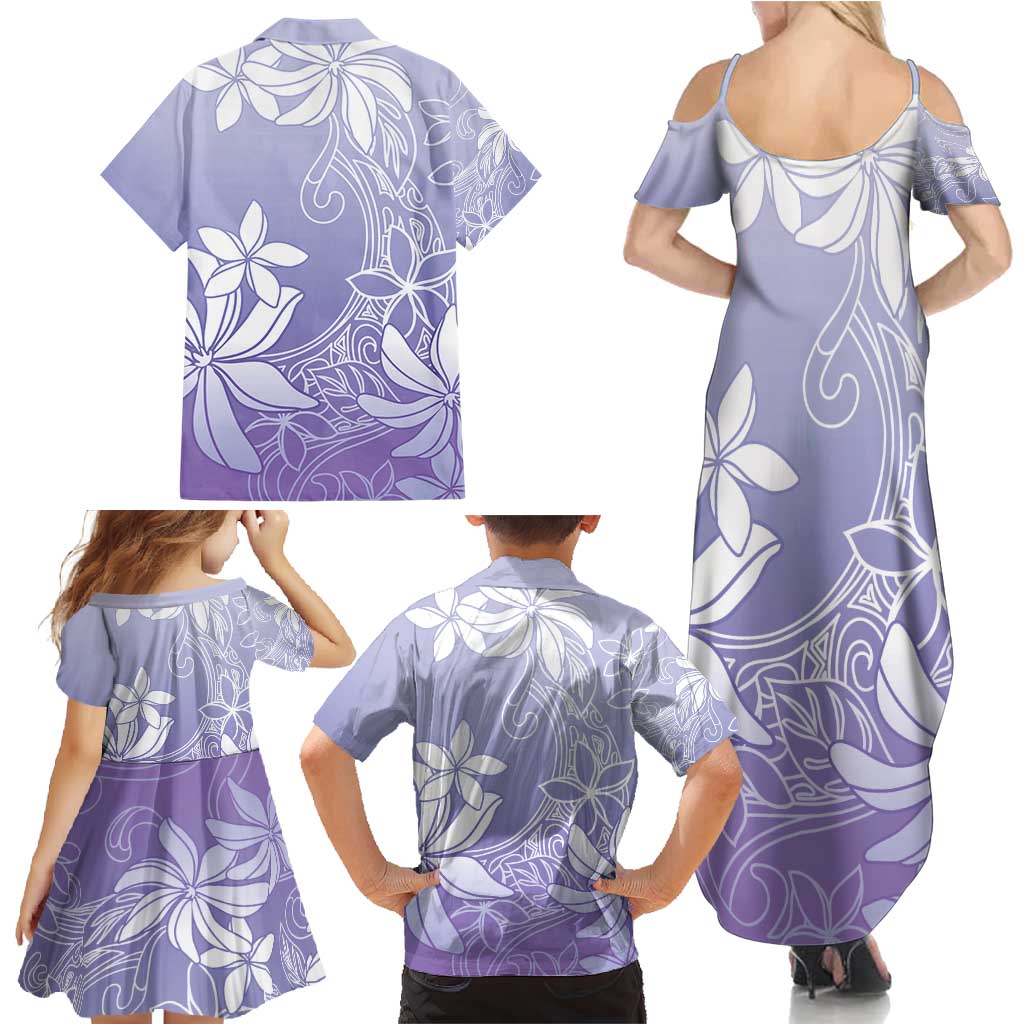 Tiare Tahiti Family Matching Summer Maxi Dress and Hawaiian Shirt Purple Polynesia Motifs LT05 - Polynesian Pride