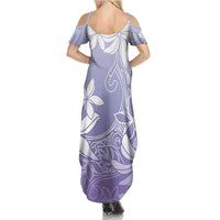 Tiare Tahiti Family Matching Summer Maxi Dress and Hawaiian Shirt Purple Polynesia Motifs LT05 - Polynesian Pride