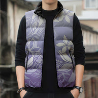 Tiare Tahiti Sleeveless Puffer Jacket Purple Polynesia Motifs - Polynesian Pride