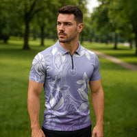 Tiare Tahiti Zipper Polo Shirt Purple Polynesia Motifs - Polynesian Pride