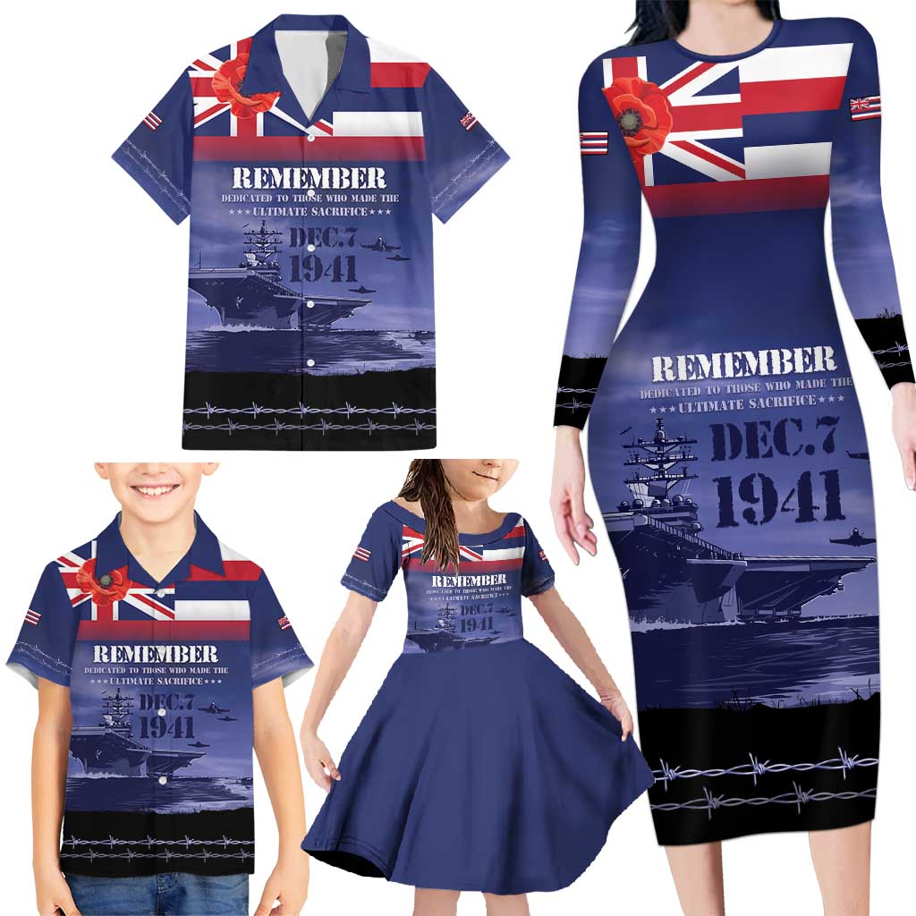Hawaii Pearl Harbor Remembrance Day Family Matching Long Sleeve Bodycon Dress and Hawaiian Shirt Flag Style LT05 - Polynesian Pride