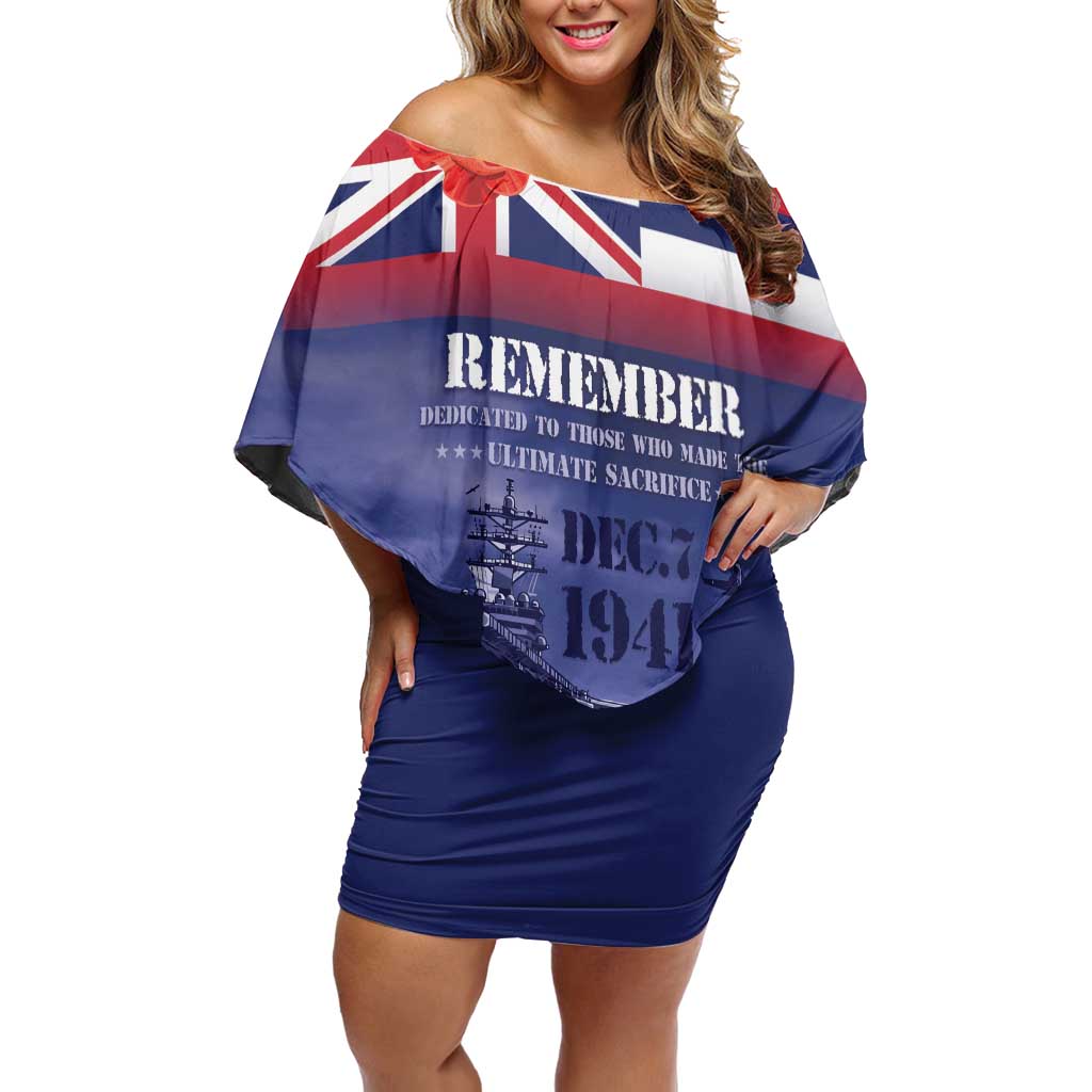 Hawaii Pearl Harbor Remembrance Day Family Matching Off Shoulder Short Dress and Hawaiian Shirt Flag Style