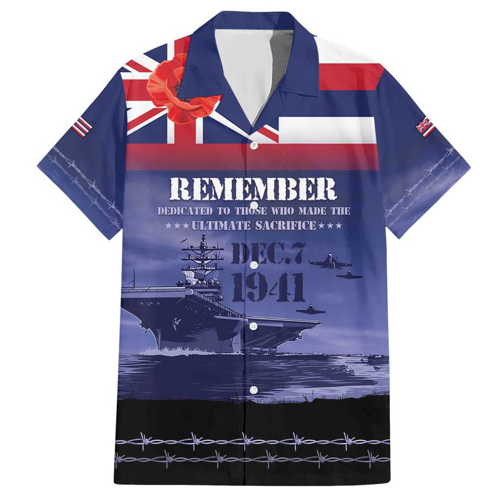 Hawaii Pearl Harbor Remembrance Day Family Matching Short Sleeve Bodycon Dress and Hawaiian Shirt Flag Style LT05 Dad's Shirt - Short Sleeve Blue - Polynesian Pride