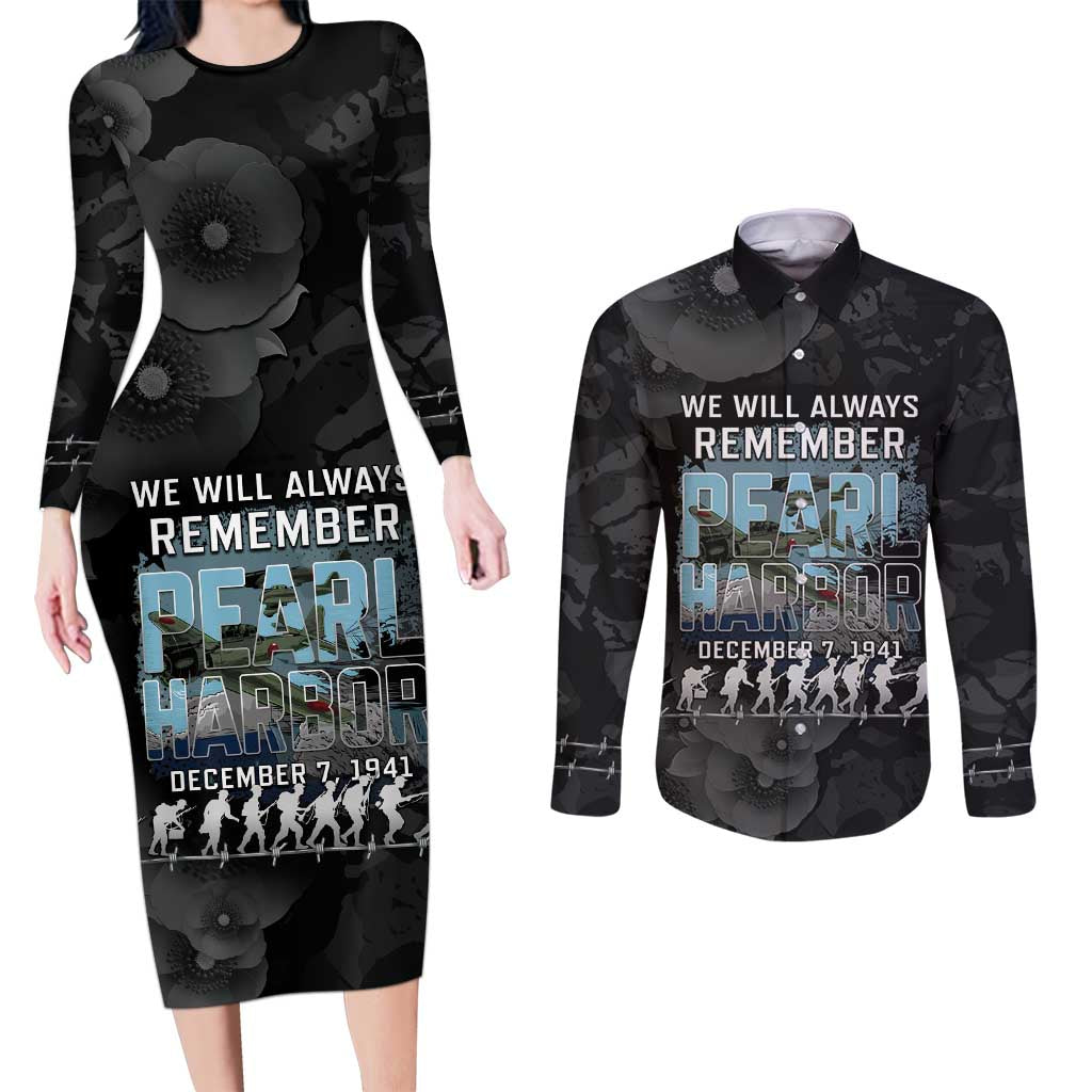 Personalized Pearl Harbor Remembrance Day Couples Matching Long Sleeve Bodycon Dress and Long Sleeve Button Shirt We Will Always Remember