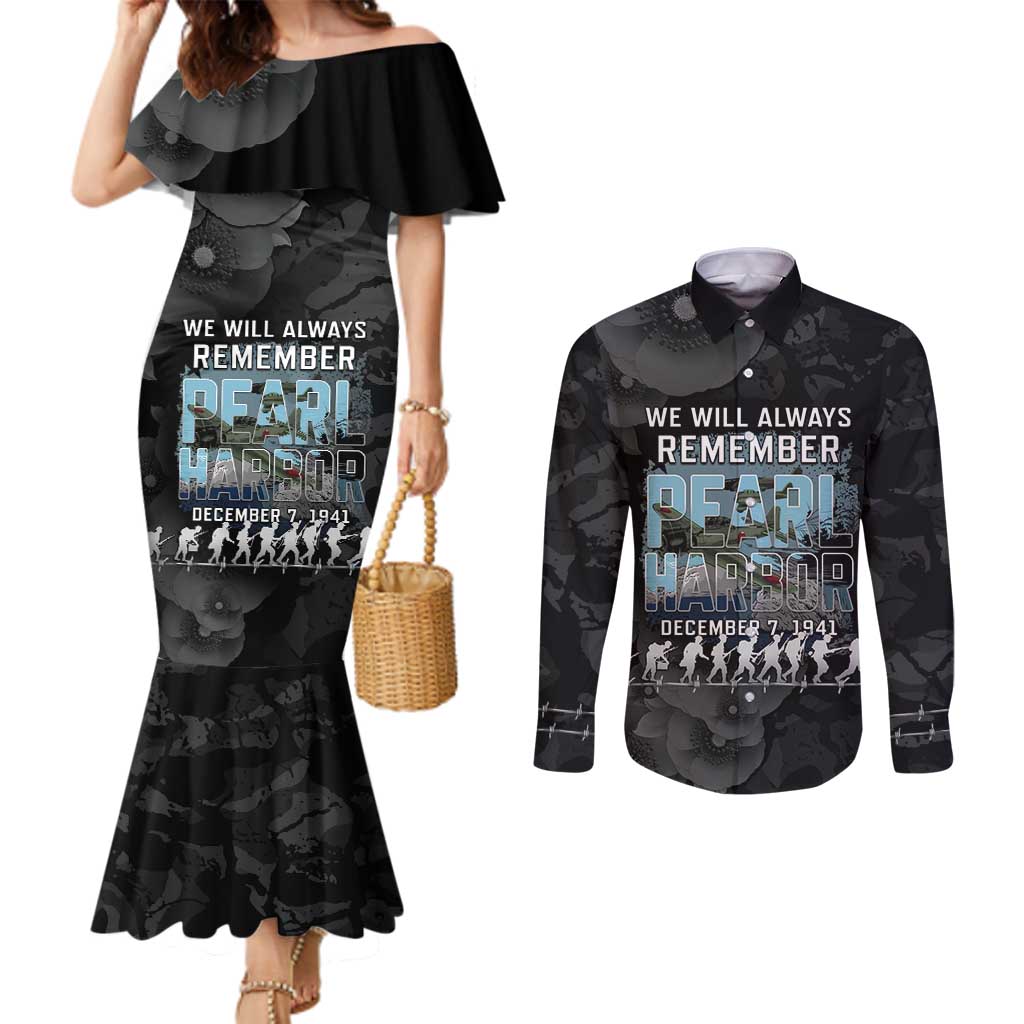 Personalized Pearl Harbor Remembrance Day Couples Matching Mermaid Dress and Long Sleeve Button Shirt We Will Always Remember