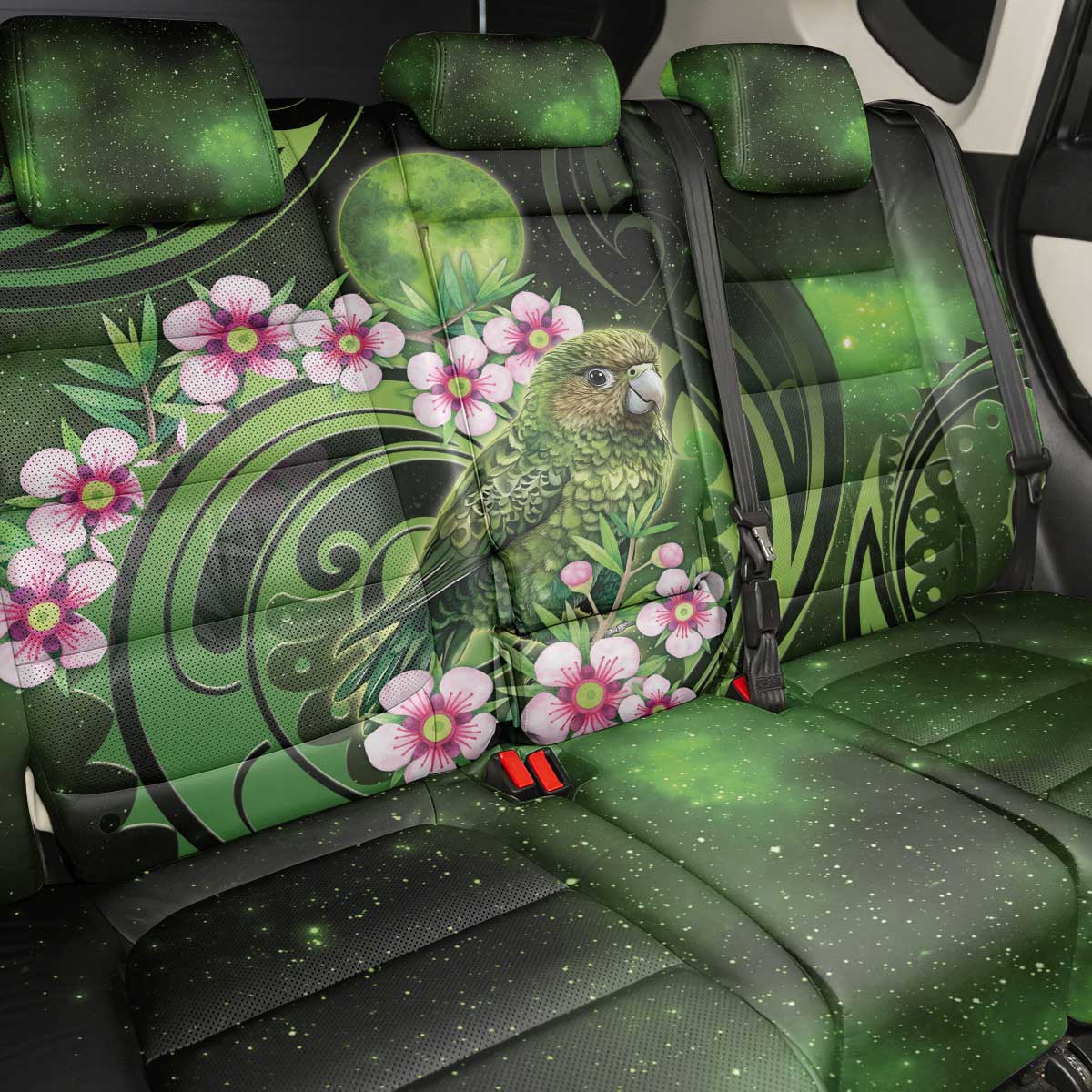 New Zealand Aotearoa Kakapo Back Car Seat Cover Maori Pattern With Manuka Galaxy Style - Polynesian Pride