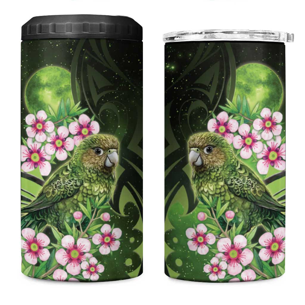 New Zealand Aotearoa Kakapo 4 in 1 Can Cooler Tumbler Maori Pattern With Manuka Galaxy Style - Polynesian Pride