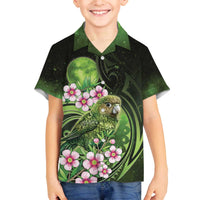 New Zealand Aotearoa Kakapo Family Matching Off The Shoulder Long Sleeve Dress and Hawaiian Shirt Maori Pattern With Manuka Galaxy Style - Polynesian Pride