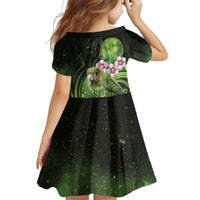 New Zealand Aotearoa Kakapo Family Matching Off Shoulder Short Dress and Hawaiian Shirt Maori Pattern With Manuka Galaxy Style - Polynesian Pride