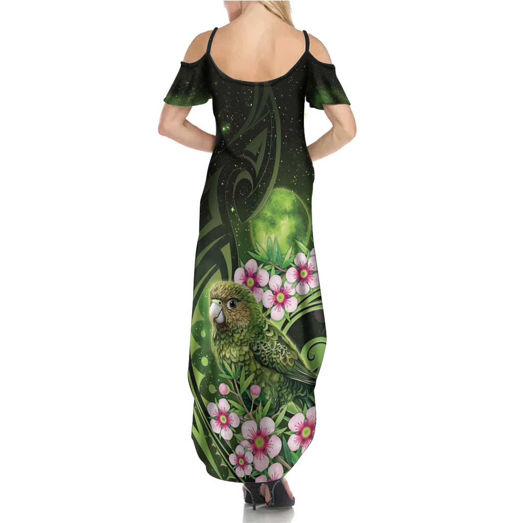 New Zealand Aotearoa Kakapo Family Matching Summer Maxi Dress and Hawaiian Shirt Maori Pattern With Manuka Galaxy Style - Polynesian Pride