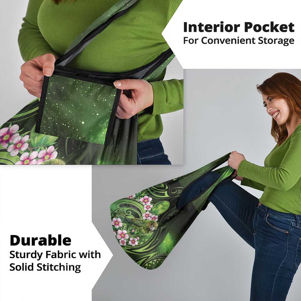 New Zealand Aotearoa Kakapo Grocery Bag Maori Pattern With Manuka Galaxy Style - Polynesian Pride