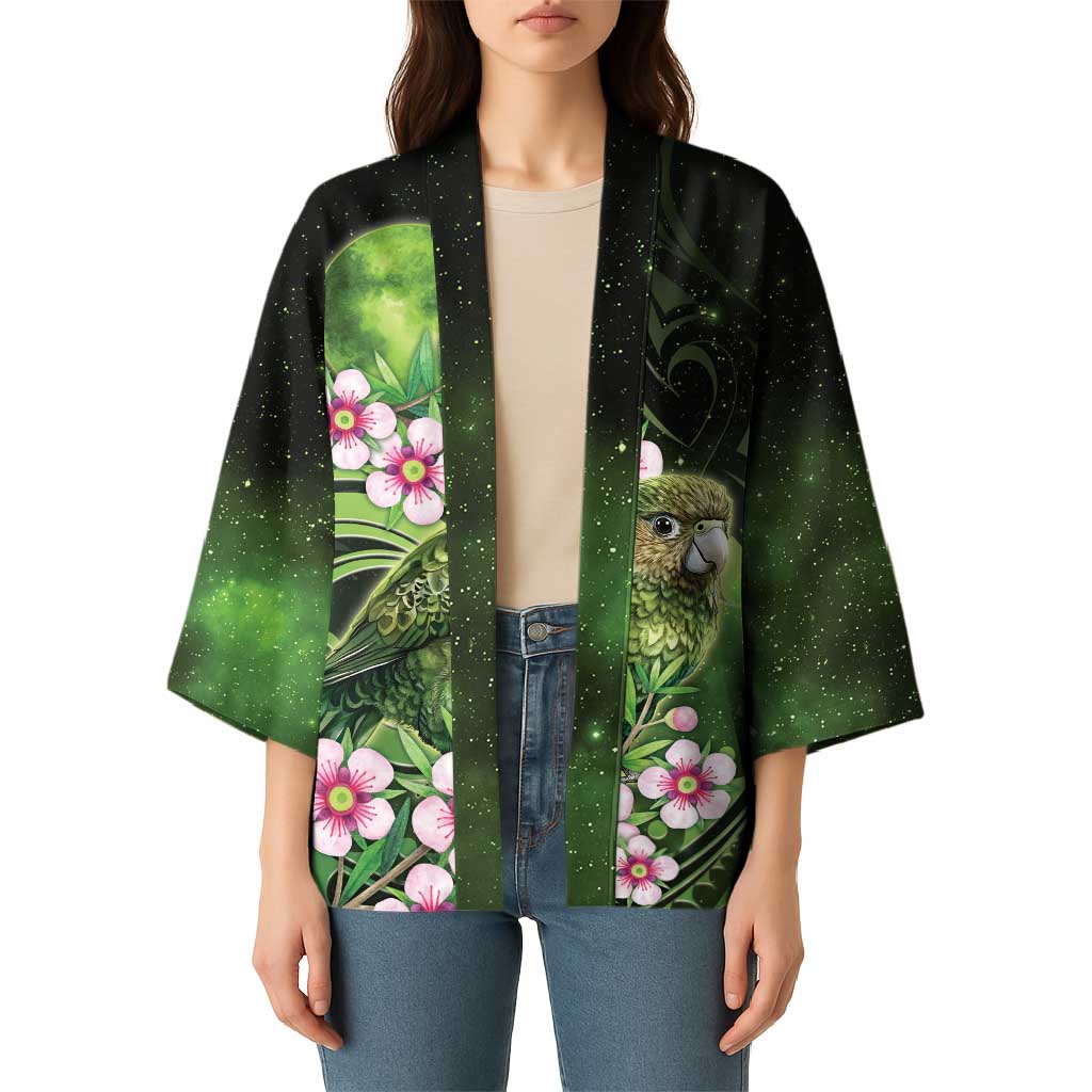 New Zealand Aotearoa Kakapo Kimono Maori Pattern With Manuka Galaxy Style - Polynesian Pride
