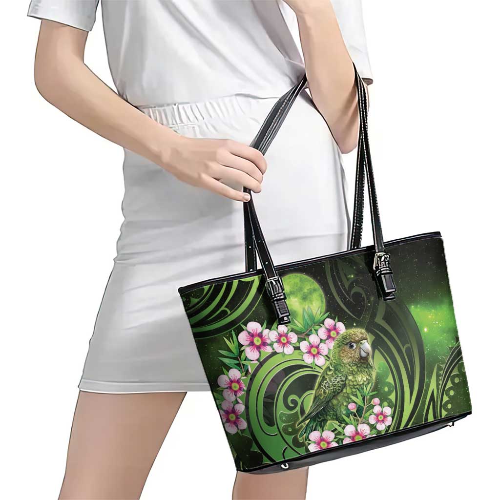 New Zealand Aotearoa Kakapo Leather Tote Bag Maori Pattern With Manuka Galaxy Style - Polynesian Pride
