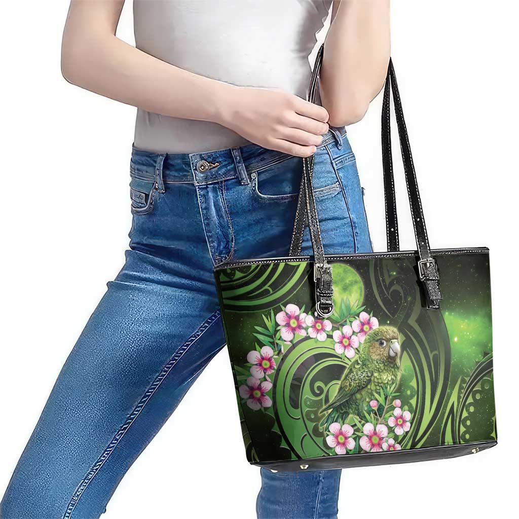 New Zealand Aotearoa Kakapo Leather Tote Bag Maori Pattern With Manuka Galaxy Style - Polynesian Pride