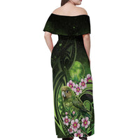 New Zealand Aotearoa Kakapo Off Shoulder Maxi Dress Maori Pattern With Manuka Galaxy Style - Polynesian Pride