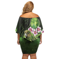 New Zealand Aotearoa Kakapo Off Shoulder Short Dress Maori Pattern With Manuka Galaxy Style - Polynesian Pride