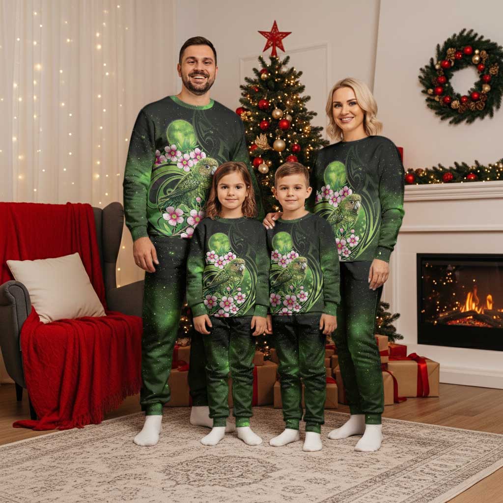 New Zealand Aotearoa Kakapo Christmas Pajama Set Maori Pattern With Manuka Galaxy Style - Polynesian Pride