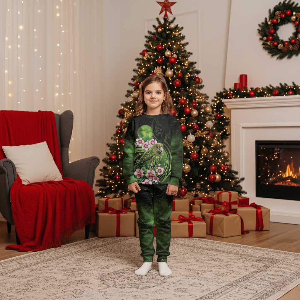 New Zealand Aotearoa Kakapo Christmas Pajama Set Maori Pattern With Manuka Galaxy Style - Polynesian Pride
