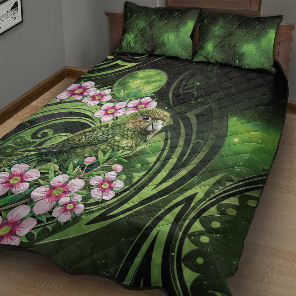 New Zealand Aotearoa Kakapo Quilt Bed Set Maori Pattern With Manuka Galaxy Style - Polynesian Pride