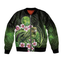New Zealand Aotearoa Kakapo Sleeve Zip Bomber Jacket Maori Pattern With Manuka Galaxy Style - Polynesian Pride