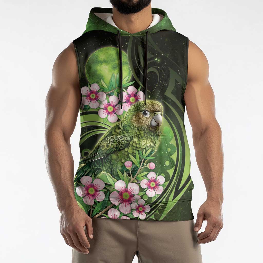New Zealand Aotearoa Kakapo Sleeveless Hoodie Maori Pattern With Manuka Galaxy Style - Polynesian Pride