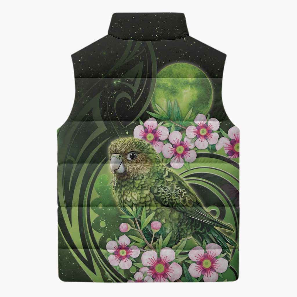 New Zealand Aotearoa Kakapo Sleeveless Puffer Jacket Maori Pattern With Manuka Galaxy Style - Polynesian Pride