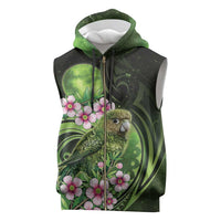 New Zealand Aotearoa Kakapo Sleeveless Zip Hoodie Maori Pattern With Manuka Galaxy Style - Polynesian Pride