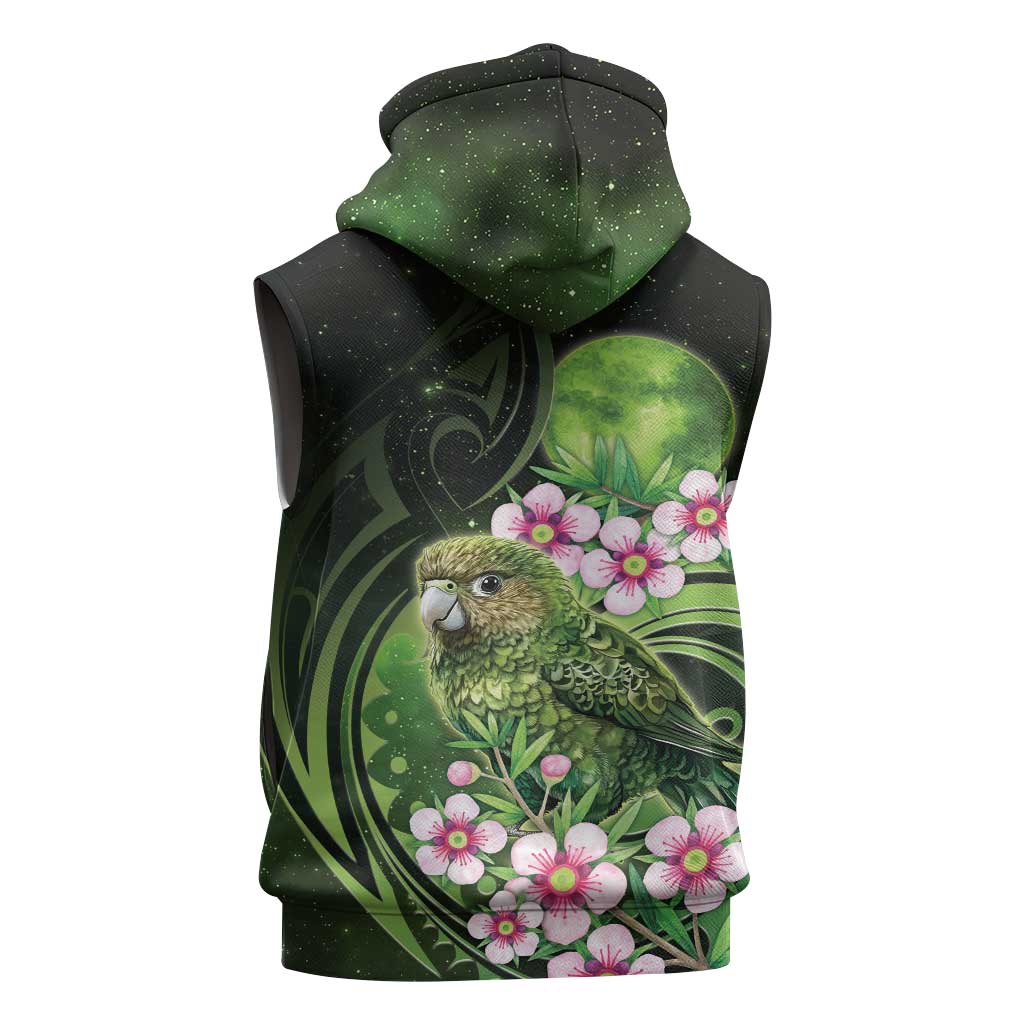 New Zealand Aotearoa Kakapo Sleeveless Zip Hoodie Maori Pattern With Manuka Galaxy Style - Polynesian Pride