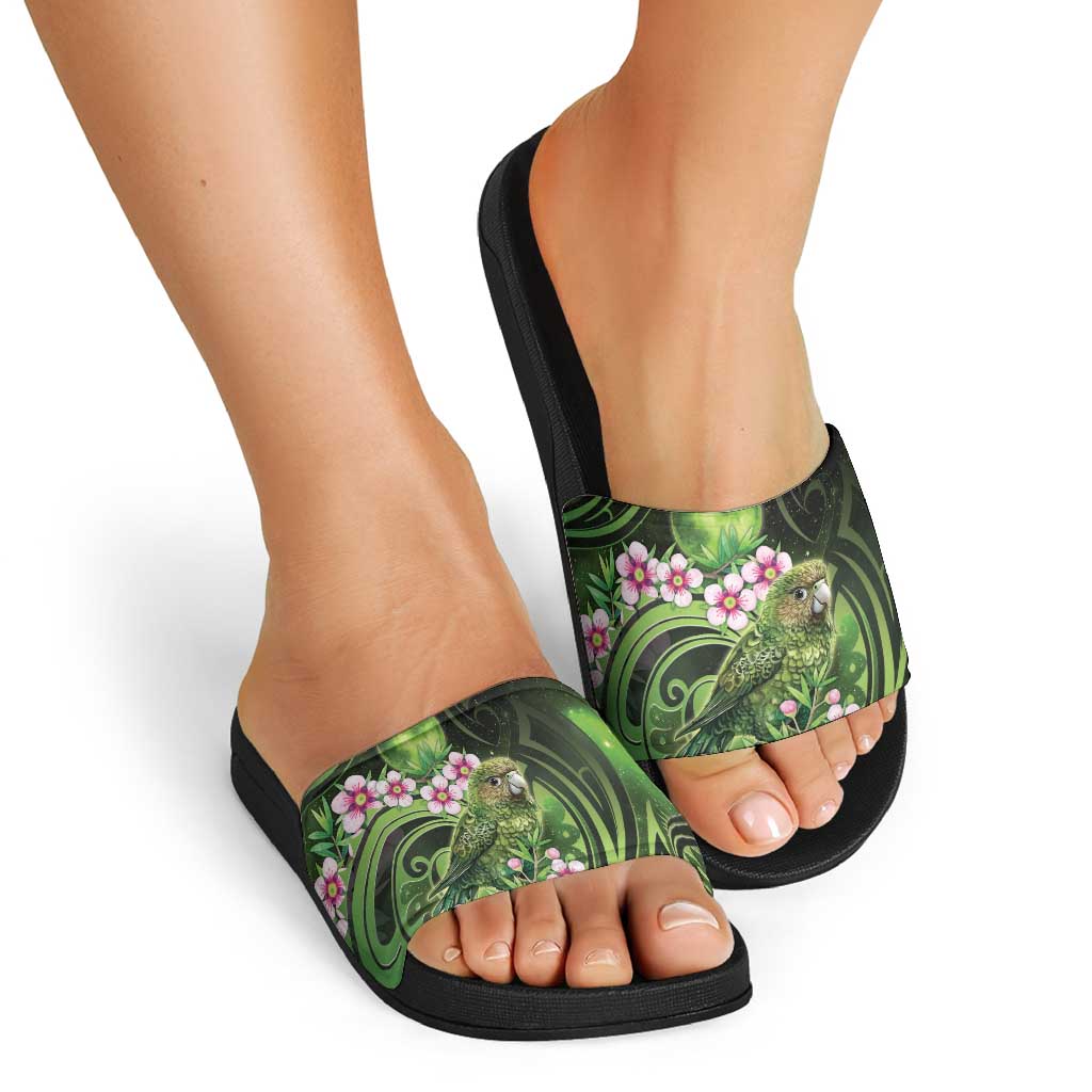 New Zealand Aotearoa Kakapo Slide Sandals Maori Pattern With Manuka Galaxy Style - Polynesian Pride