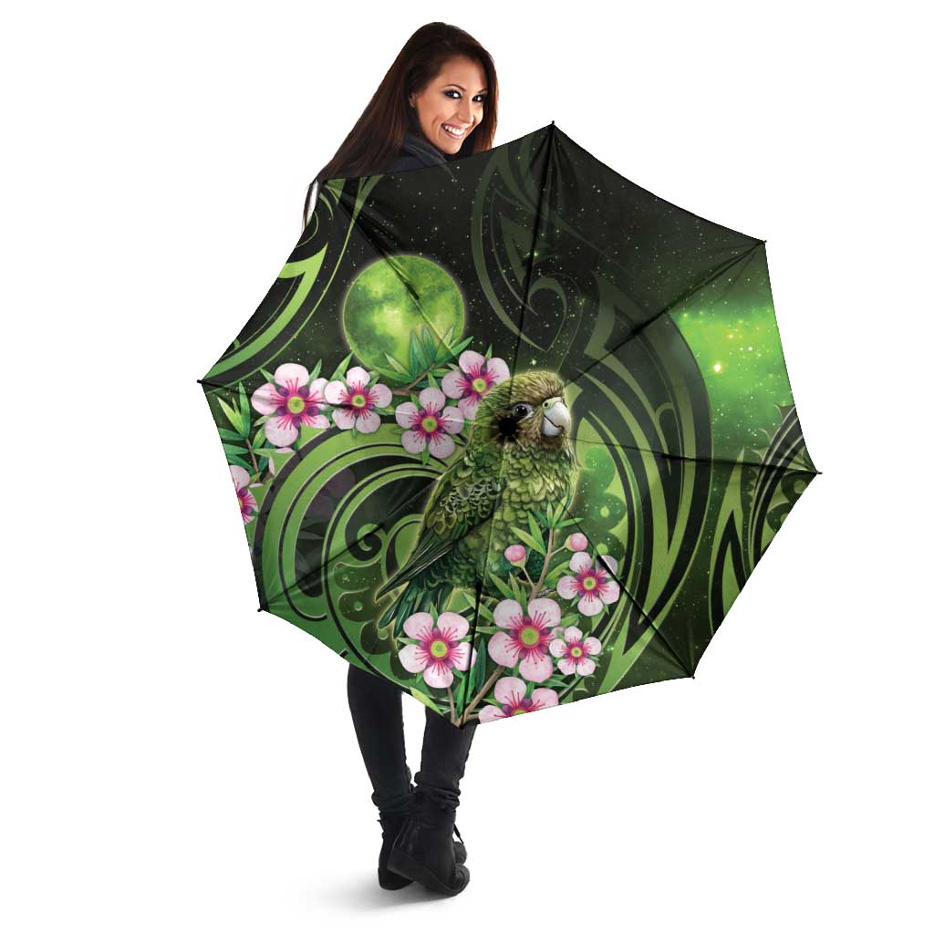 New Zealand Aotearoa Kakapo Umbrella Maori Pattern With Manuka Galaxy Style - Polynesian Pride