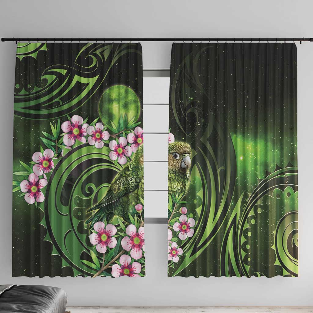 New Zealand Aotearoa Kakapo Window Curtain Maori Pattern With Manuka Galaxy Style - Polynesian Pride