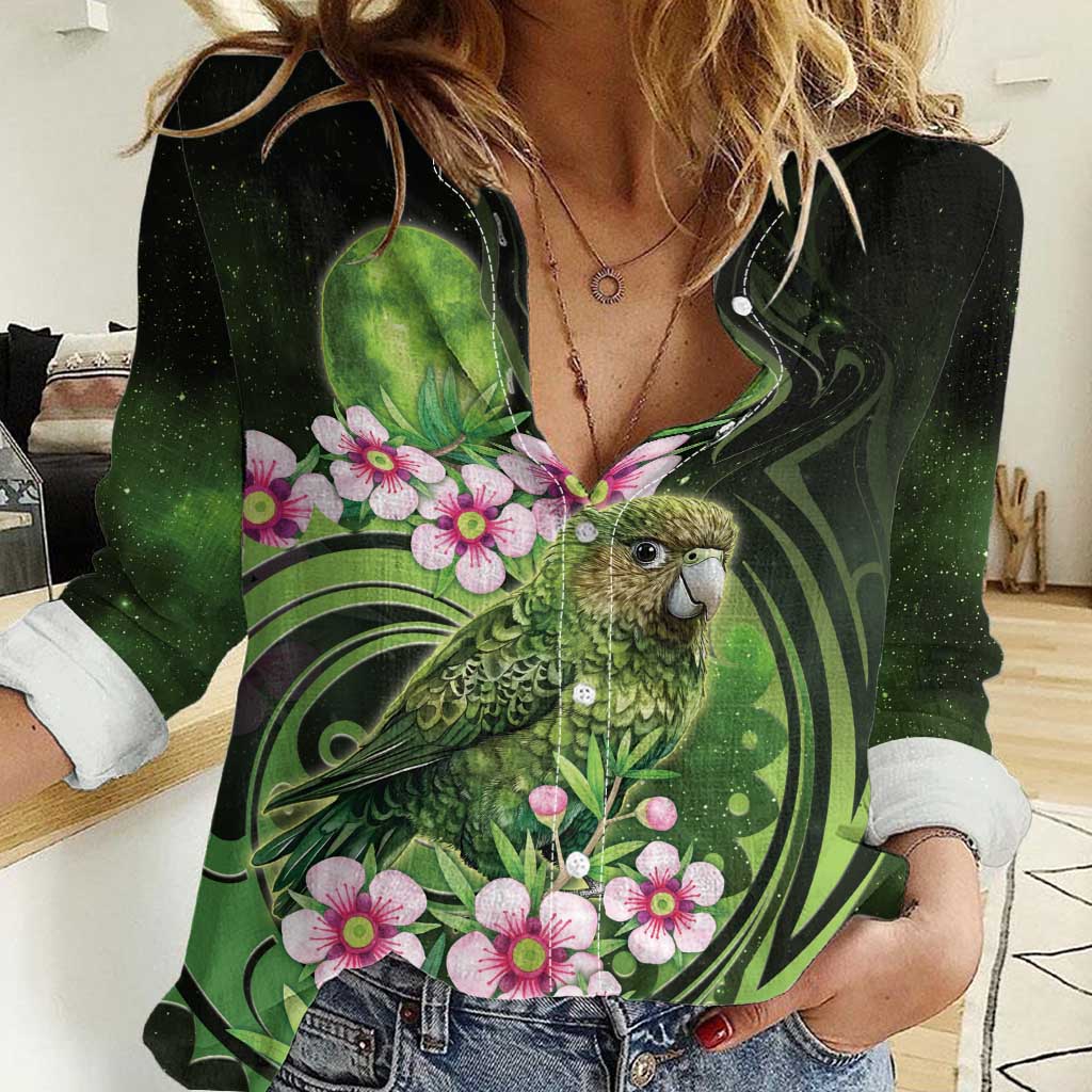 New Zealand Aotearoa Kakapo Women Casual Shirt Maori Pattern With Manuka Galaxy Style - Polynesian Pride