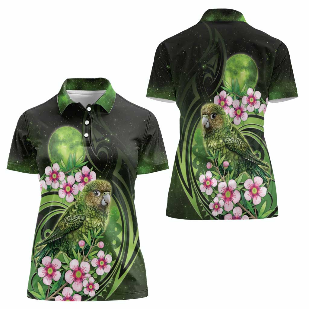 New Zealand Aotearoa Kakapo Women Polo Shirt Maori Pattern With Manuka Galaxy Style - Polynesian Pride
