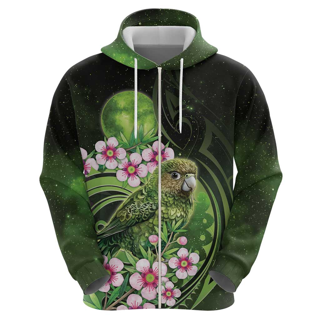 New Zealand Aotearoa Kakapo Zip Hoodie Maori Pattern With Manuka Galaxy Style - Polynesian Pride