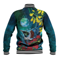 New Zealand Tui Bird Baseball Jacket Maori Koru With Pohutukawa Galaxy Style - Polynesian Pride