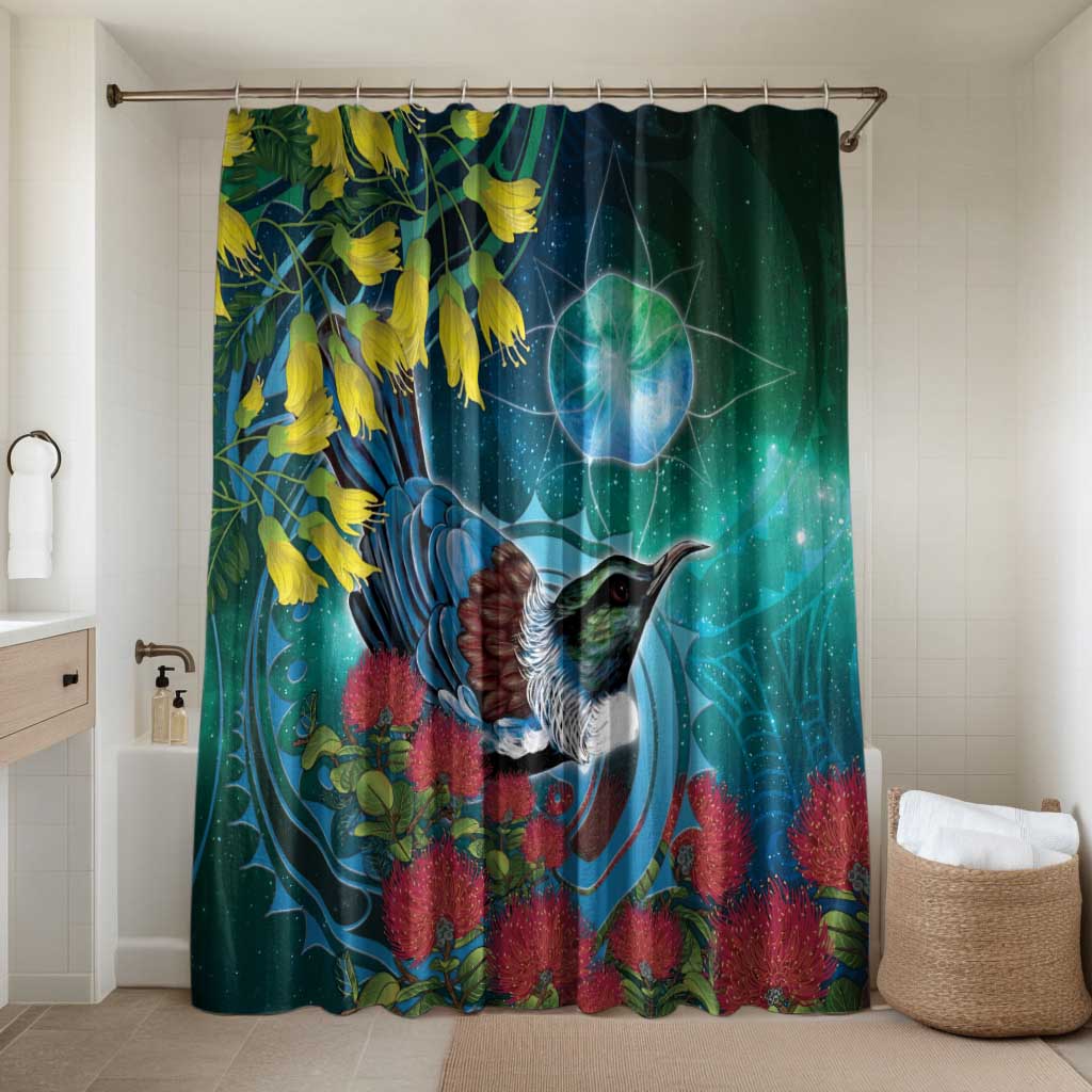 New Zealand Tui Bird Bathroom Set Maori Koru With Pohutukawa Galaxy Style - Polynesian Pride