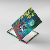 New Zealand Tui Bird Canvas Wall Art Maori Koru With Pohutukawa Galaxy Style - Polynesian Pride