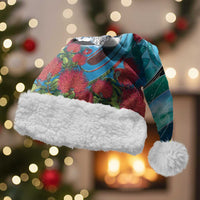 New Zealand Tui Bird Christmas Santa Hat Maori Koru With Pohutukawa Galaxy Style - Polynesian Pride