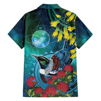 New Zealand Tui Bird Family Matching Long Sleeve Bodycon Dress and Hawaiian Shirt Maori Koru With Pohutukawa Galaxy Style - Polynesian Pride