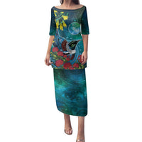 New Zealand Tui Bird Family Matching Puletasi and Hawaiian Shirt Maori Koru With Pohutukawa Galaxy Style - Polynesian Pride